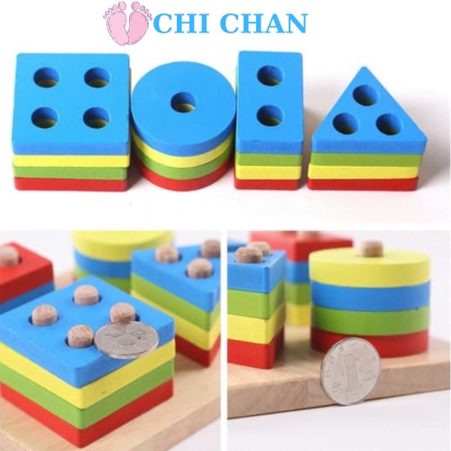 Đồ chơi thả hình vào trục gỗ giúp phát triển trí tuệ cho bé montessori luyện kỹ năng Chi chan