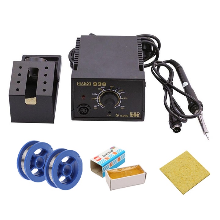 Combo Máy Màn Hakko 936 Tặng 2 Cuộn Thiếc Nhỏ 63/37, 1 Nhựa Thông Hộp, 1 Bọt Biển