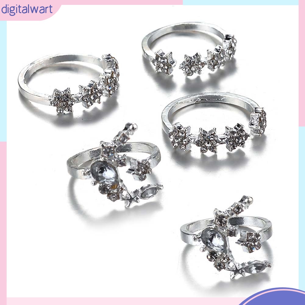 Set 5 Nhẫn Đính Đá Kiểu Dáng Thời Trang Cho Nữ