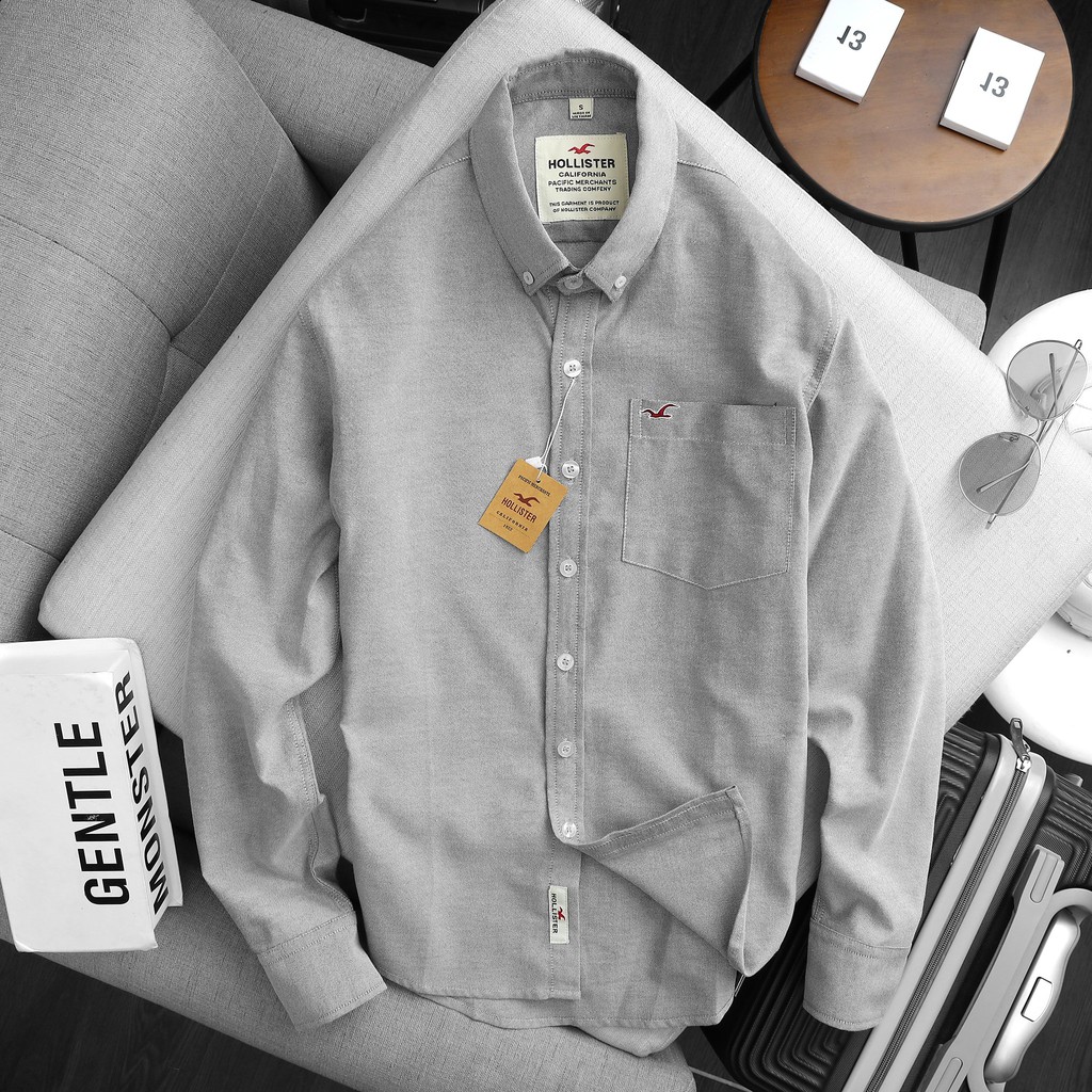 Áo sơ mi nam tay dài Cao Cấp Hollister màu Xám vải Oxford xịn - Hàng VN xuất EU - Mạnh Mẽ Nam Tính