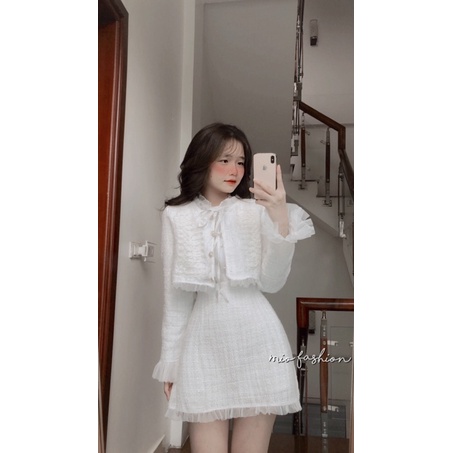 sét dạ phối bèo tiểu thư sang chảnh ( ảnh thật shop chụp)