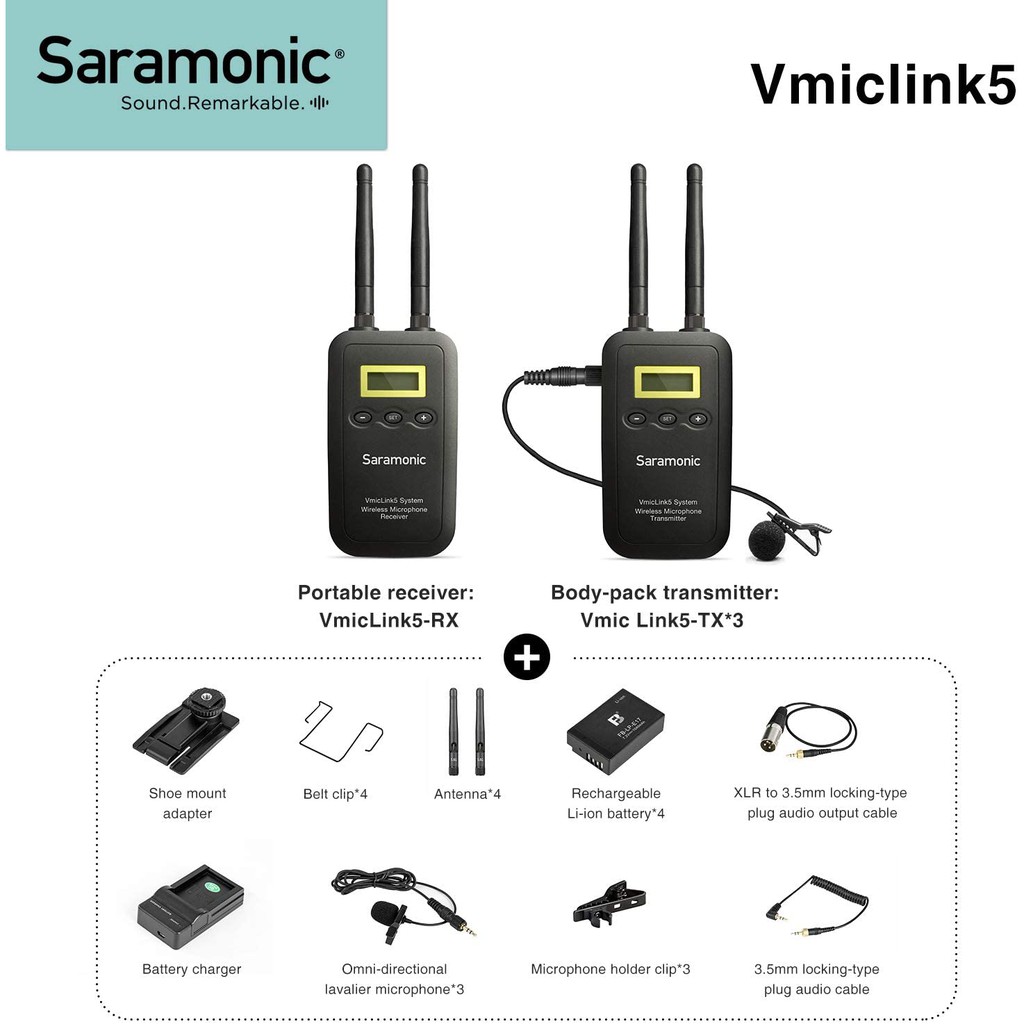 Micro không dây Saramonic VmicLink5 RX+ 3TX (5.8 GHz) - Bảo hành 12 tháng