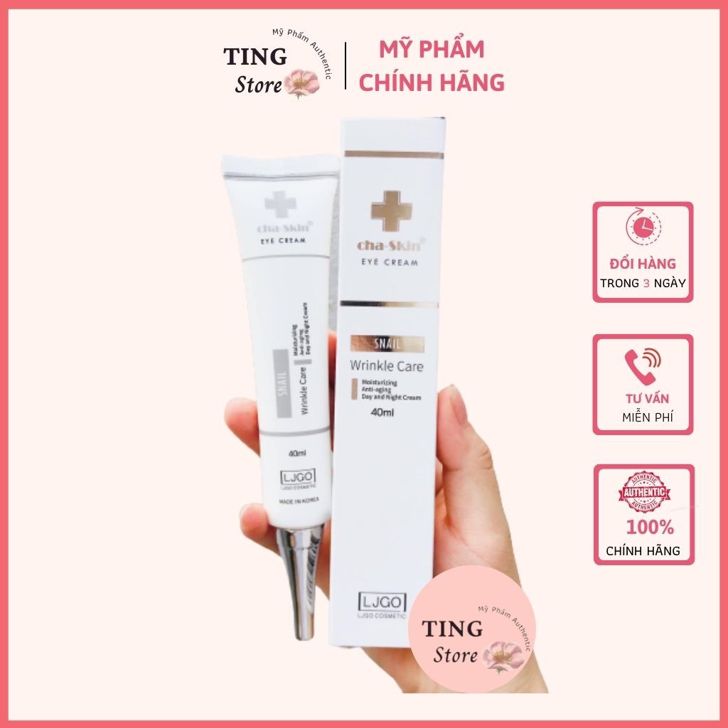 Kem dưỡng mắt hỗ trợ giảm quầng thâm mắt Cha Skin Snail Wrinkle  cấp ẩm làm sáng vùng da mắt TING STORE 40g | WebRaoVat - webraovat.net.vn