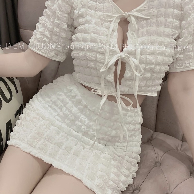 Áo Crt Thắt Dây Nơ Mix Chân Váy 🦋FREESHIP 🦋Áo Chất Xốp Siêu Xinhh