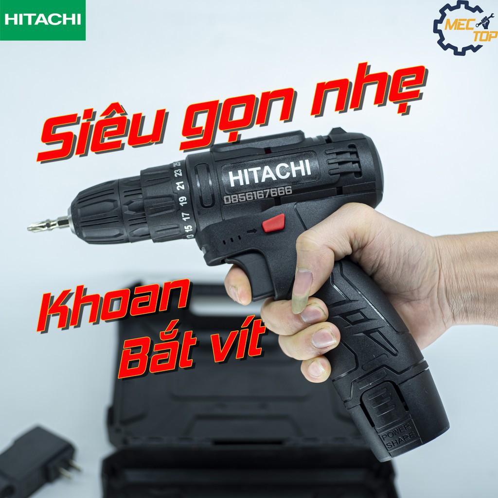 ¤◎♙Máy khoan pin HITACHI 12V, Bắn Vít, Vặn vít - cầm tay 2 cấp tốc độ, 100% đồng, Siêu bền, Có Đèn