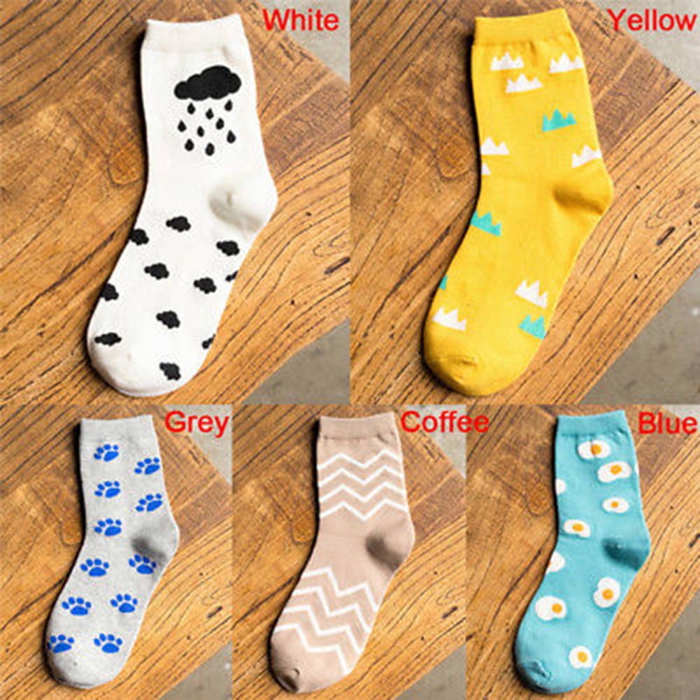 Tất nữ mềm mại co giãn in hình đám mây và chân cún cưng dễ thương