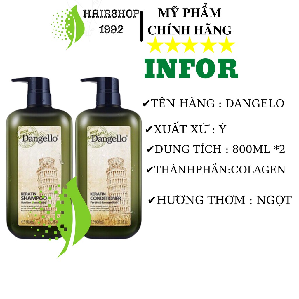 Cặp dầu gội dầu xả keratin colagen Dangelo Phục hồi tóc kiềm dầu – siêu mềm mượt , bộ dầu gội xả 800ml * 2