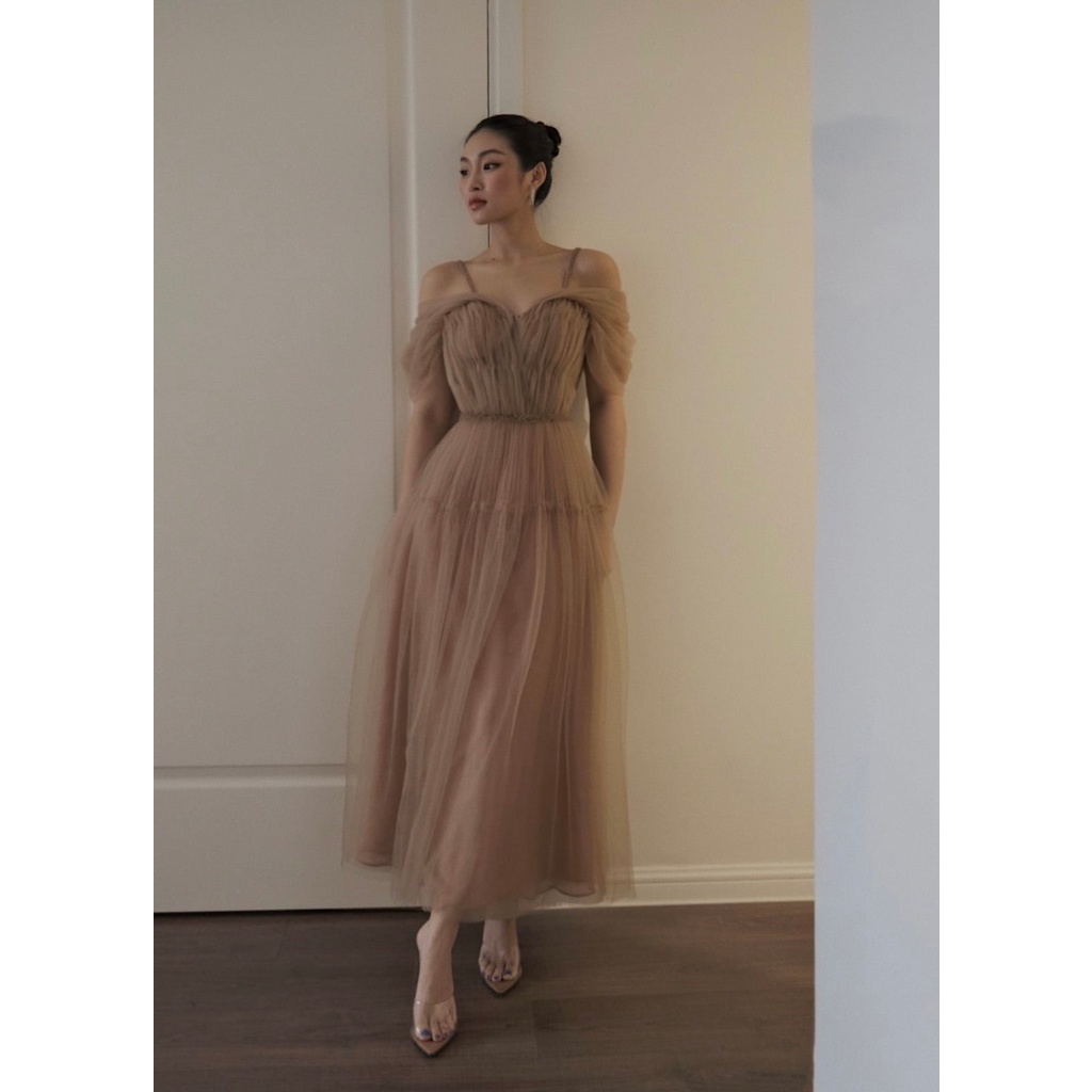 Đầm maxi sandy lace phối lưới ren 2 dây trễ vai váy dự tiệc HUONG BOUTIQUE - LOVE348