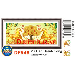 Tranh đính đá mẫu ngựa vàng  LỘC TÀI PHÁT ĐẠT. Kích thước: 130x60cm