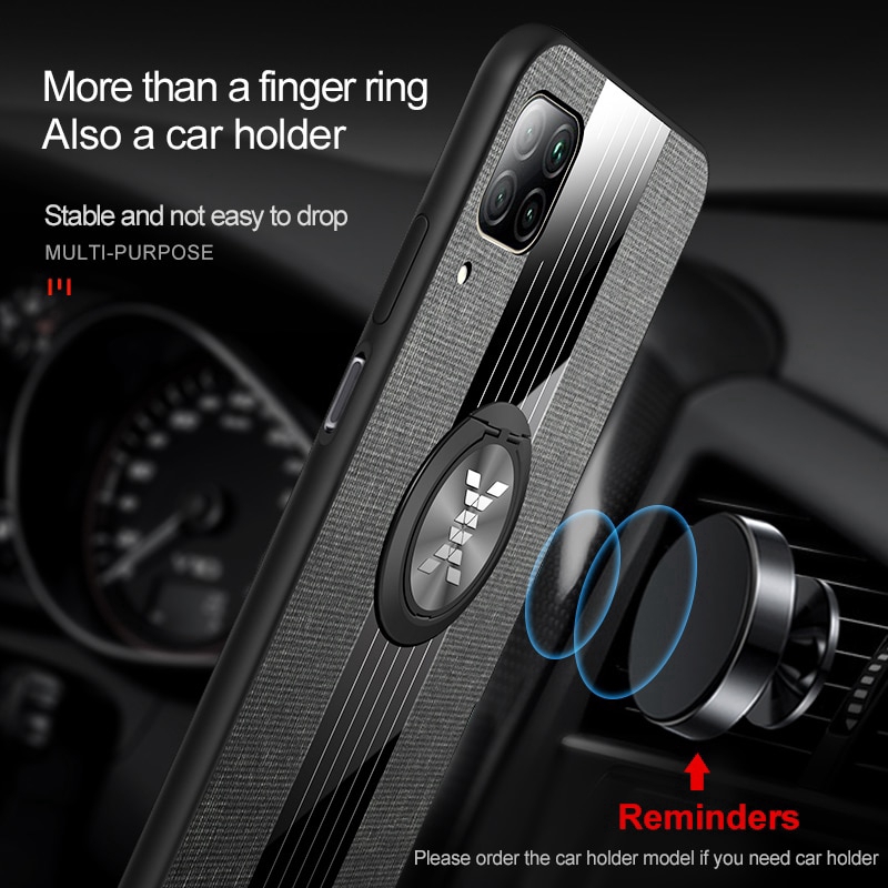 Ốp điện thoại cứng viền dẻo phối vải kèm giá đỡ nhẫn sang trọng cho HUAWEI NOVA 7I