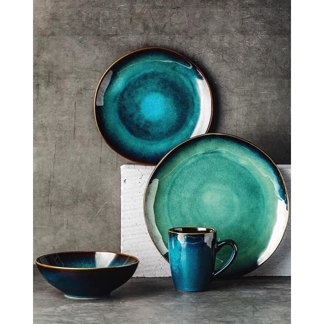 Bộ bát đĩa men màu lục lam cổ điển sang trọng - Set bán lẻ từng chi tiết món