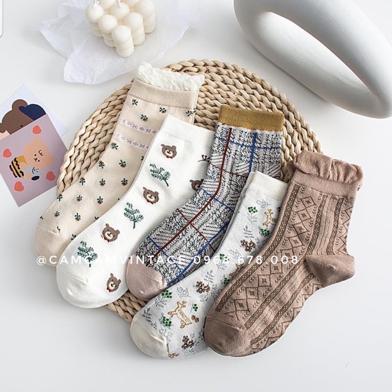 SET TẤT CỔ CAO NAM NỮ  TẤT LOLITA , TONE NÂU VINTAGE , SET TẤT QUÀ TẶNG NOEL NGÀY LỄ