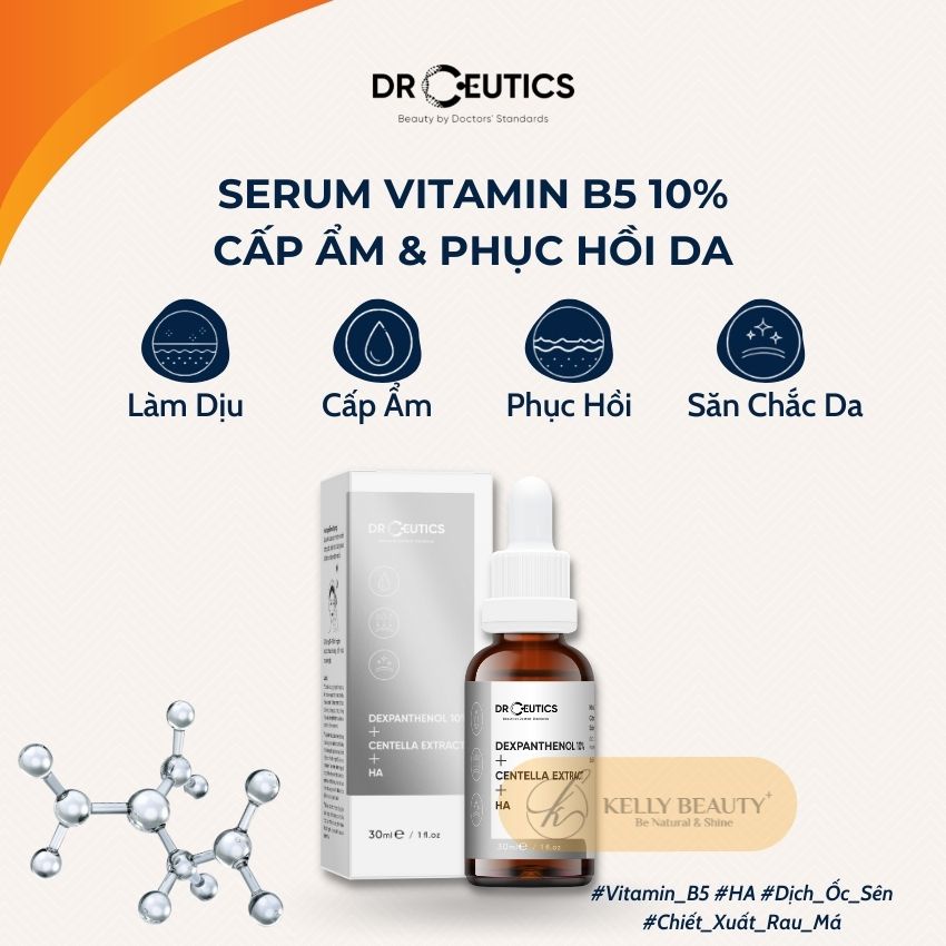 Serum Vitamin B5 DrCeutics 30ml - Cấp Ẩm và Phục Hồi Da - Dexpanthenol 10% + Centella Extract + HA | Kelly Beauty