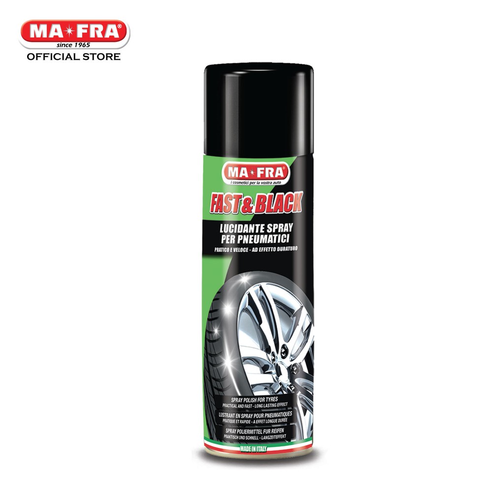 Xịt bóng lốp, dưỡng lốp, cao su, nhựa đen gốc dầu Mafra Fast &amp; Black - 500ml
