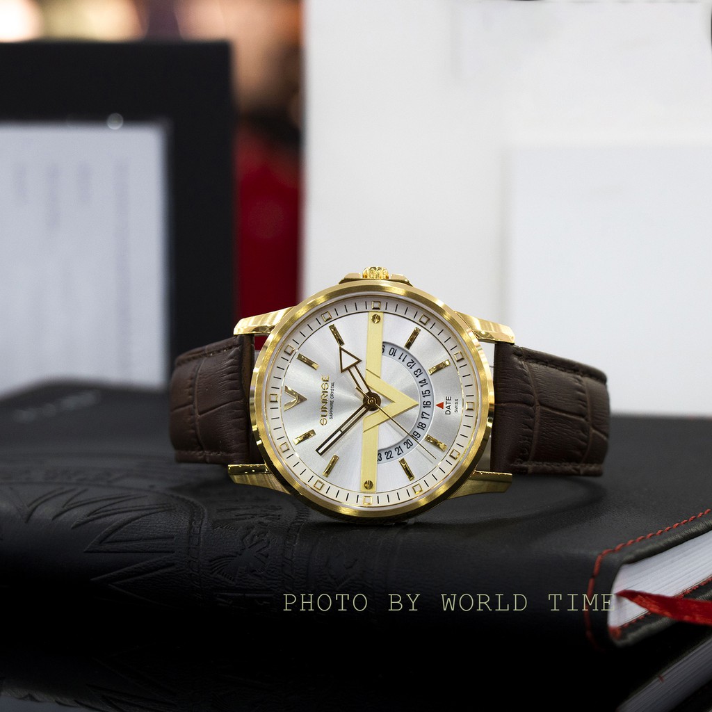 Đồng hồ nam Sunrise dây da DM1116swa chính hãng full box , Mặt kính sapphire chống xước, chống nước, bảo hành 3 năm