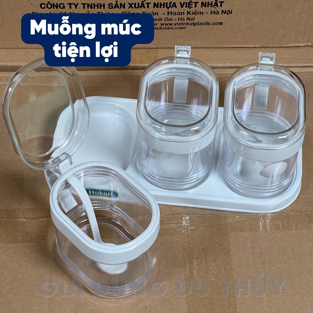 Bộ 3 hũ đựng gia vị có muỗng Hokori chất liệu nhựa trong suốt dễ quan sát, màu pastel - BỘ 3 HŨ GIA VỊ HOKORI VIỆT NHẬT
