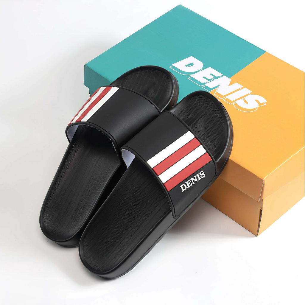 Dép quai ngang nam nữ Denis ST02 Unisex Slipper Đen 3 sọc nam tính  Ngoài trời