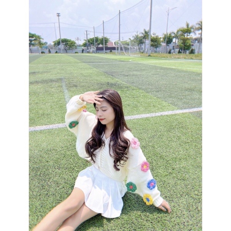 Áo Len Cadigan Đính Hoa Sắc Màu Siêu Xinh