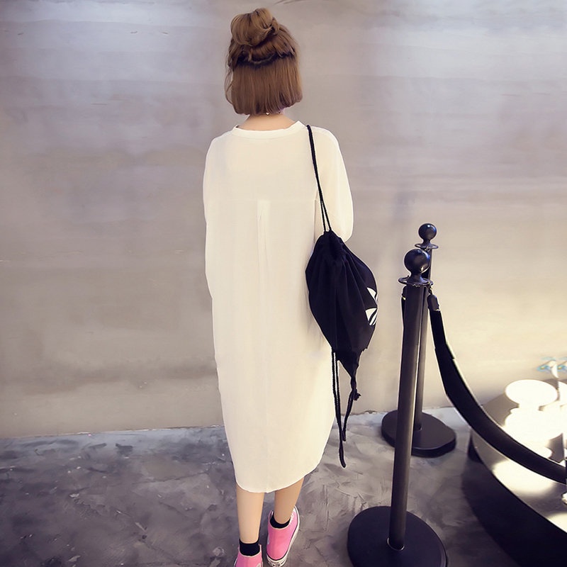 Đầm suông lửng kẻ sọc tay ngắn thời trang mùa hè kích thước L~5XL plus size cho 75kg