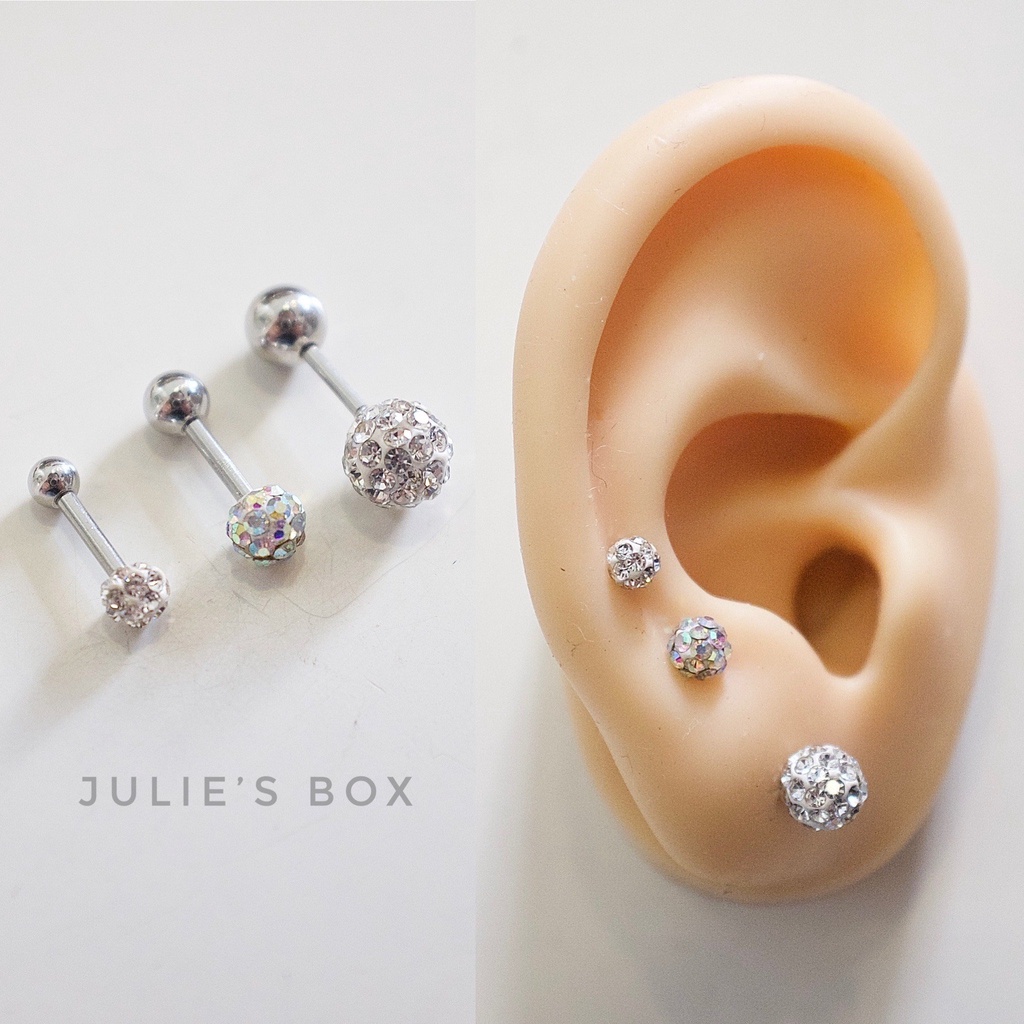 [1 Chiếc] Khuyên Tai Titan Unisex Đá Nhuyễn Màu Trắng Zircon Bi Tròn  Không Gỉ Sét Không Ngứa Bông Tai Julies Box 66