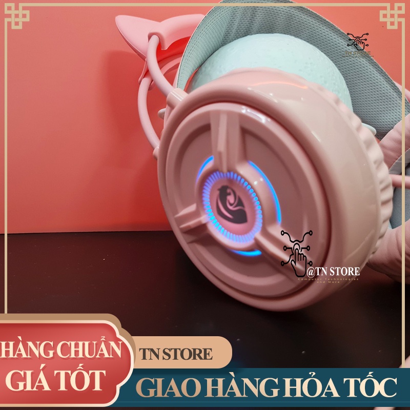 Tai nghe tai mèo gaming chụp tai có mic có dây màu hồng giá rẻ TN Store TNXL200