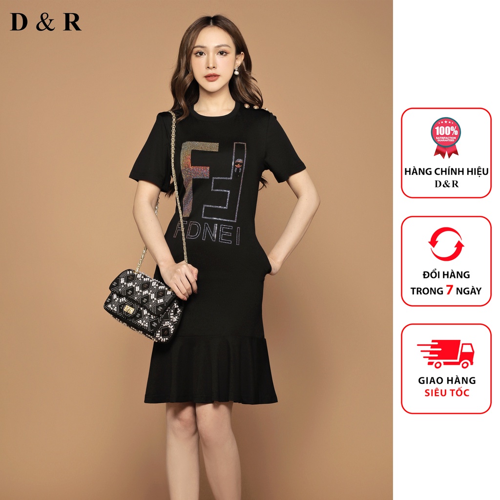 Đầm thun suông bigsize họa tiết đính đá FF Quảng Châu cao cấp váy đuôi cá đi chơi thương hiệu thời trang D&R D166