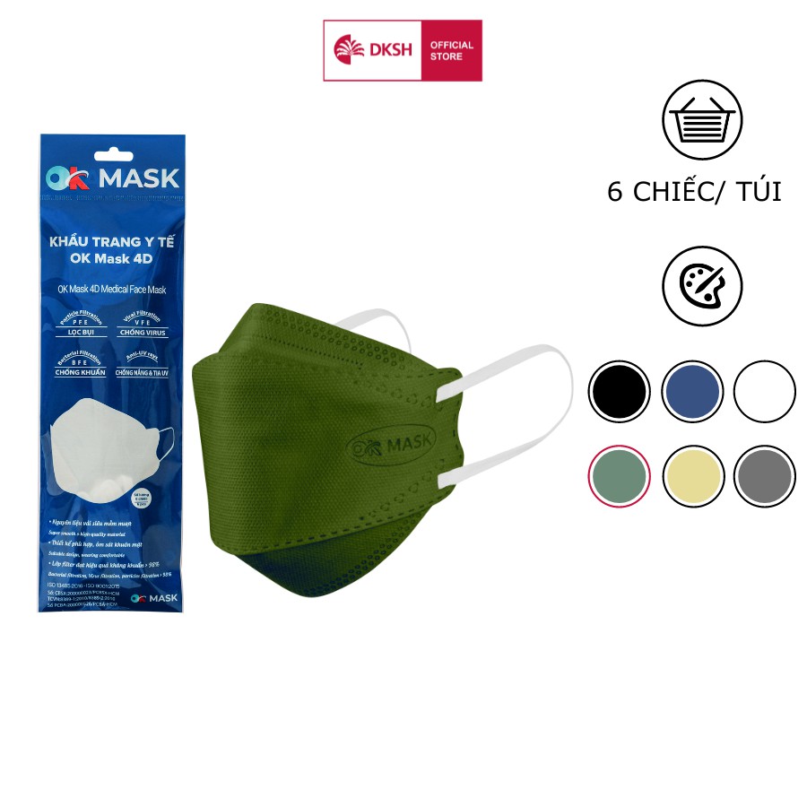 Khẩu Trang Y Tế 4D Ok Mask Theo Thiết Kế Kf94, Đạt Chuẩn Kháng Khuẩn, Công Nghệ Nhật Bản (6 Chiếc/Túi)