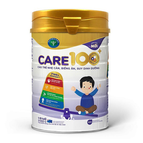 Sữa bột Nutricare Care 100+ trẻ nhẹ cân biếng ăn suy dinh dưỡng 1-10 tuổi (900g)