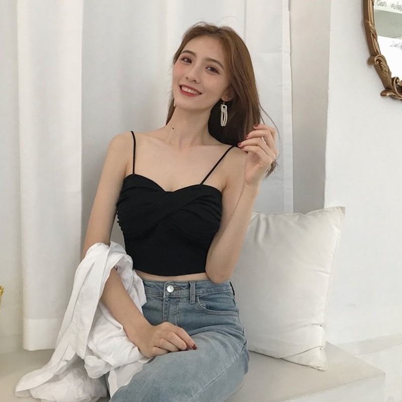 Áo hai dây dệt kim dáng ôm cổ chữ v gợi cảm dễ phối đồ