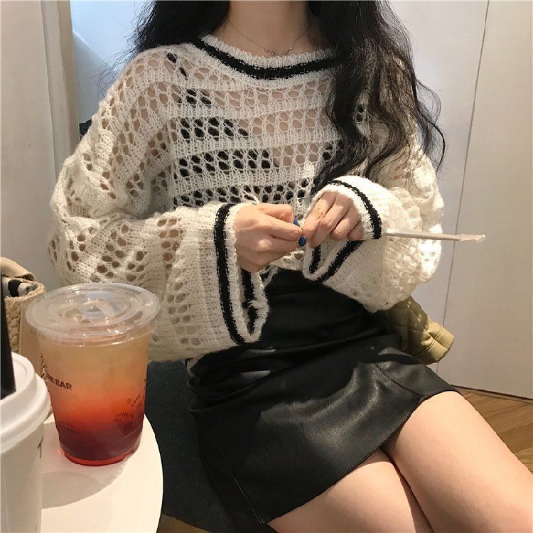 Áo Dệt Kim Form Rộng Phong Cách Hàn Quốc Xinh Xắn Cho Nữ