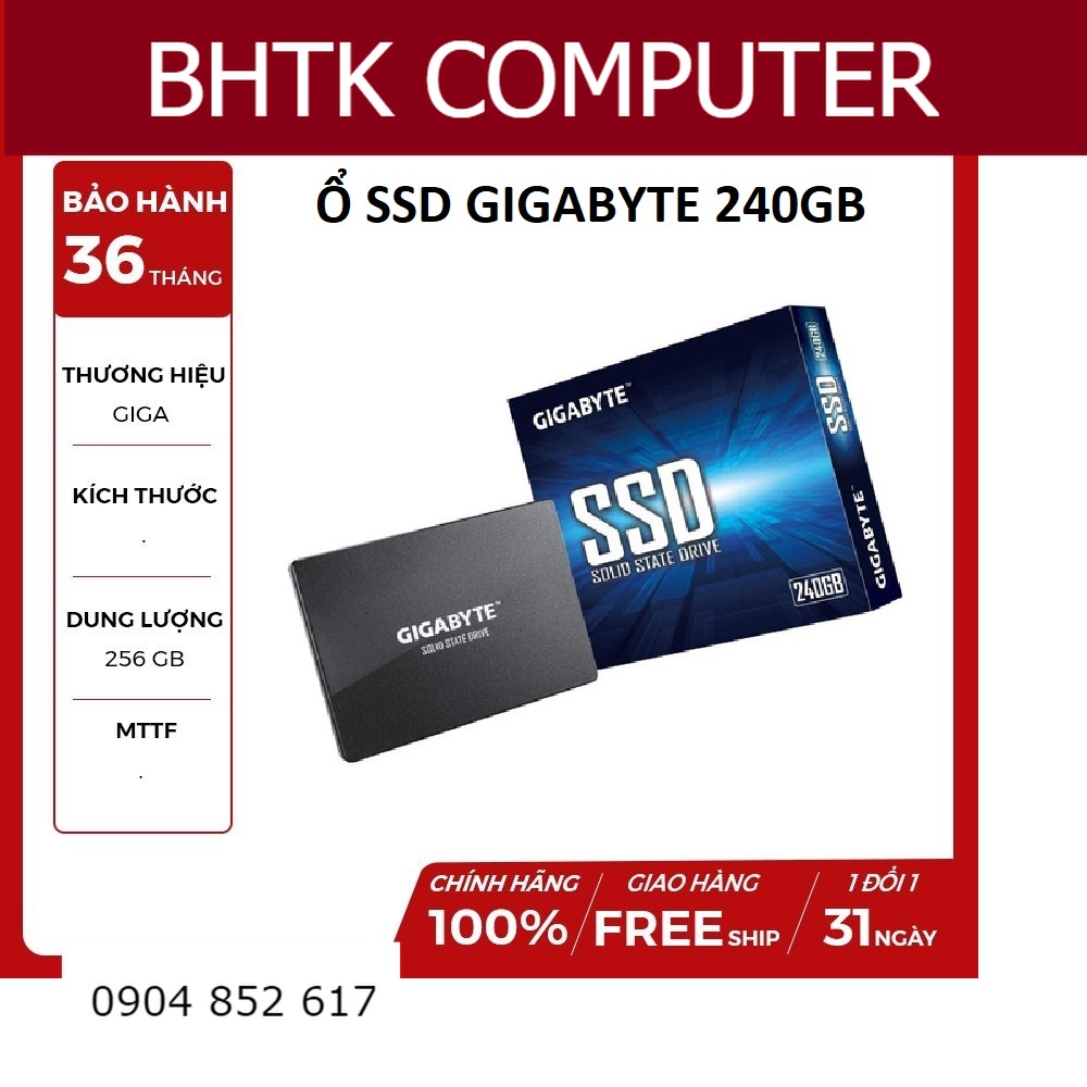 [Tặng dây sata] Ổ cứng SSD Gigabyte 256GB SATA 2,5 inch (Đoc 500MB/s, Ghi 420MB/s) Chính hãng BH 36 tháng