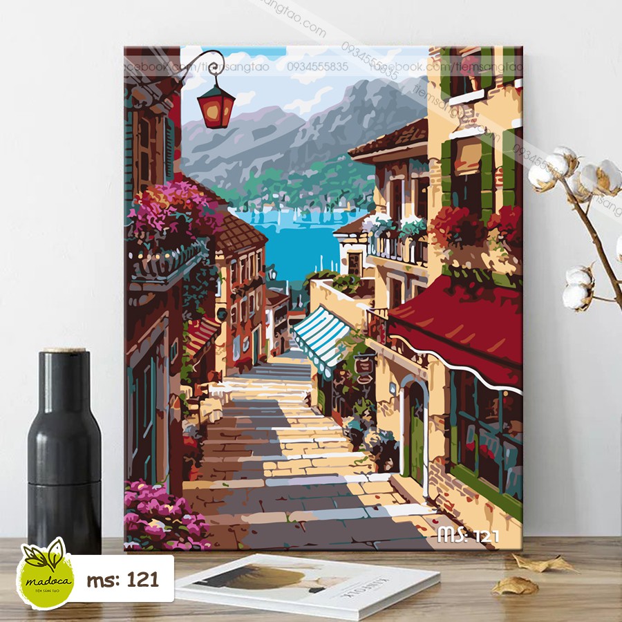 Tranh sơn dầu số hóa Phố Biển 121 Có Khung