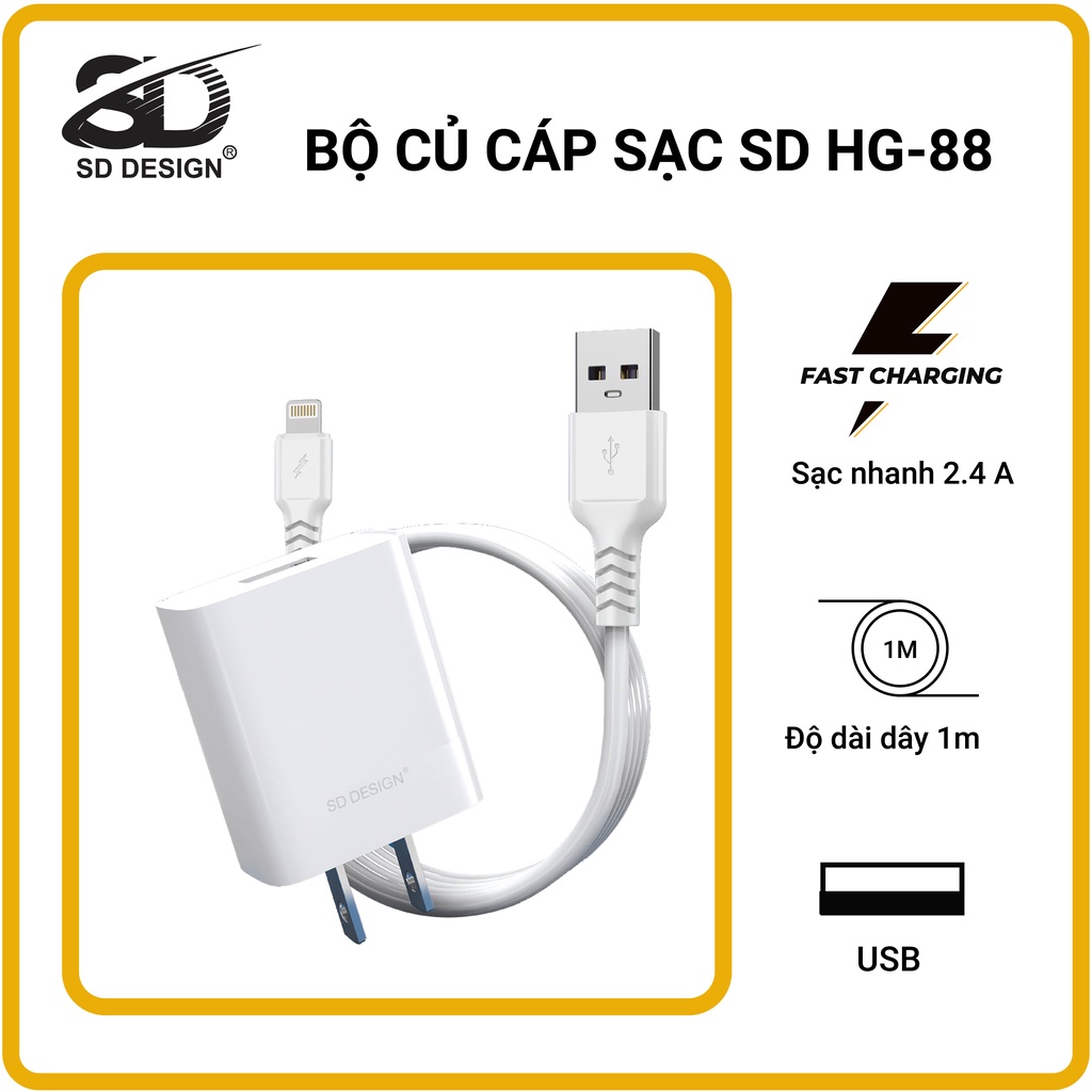 Bộ Củ + Cáp Sạc HG 88 chính hãng SD DESIGN sạc nhanh an toàn cho điện thoại i.phone, samsung, oppo, xiaomi