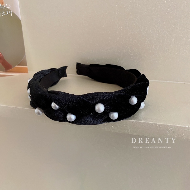 Băng Đô Nhung Dạng Xoắn Đính Hạt Ngọc Trai Phong Cách Mới Đơn Giản Dễ Phối Đồ