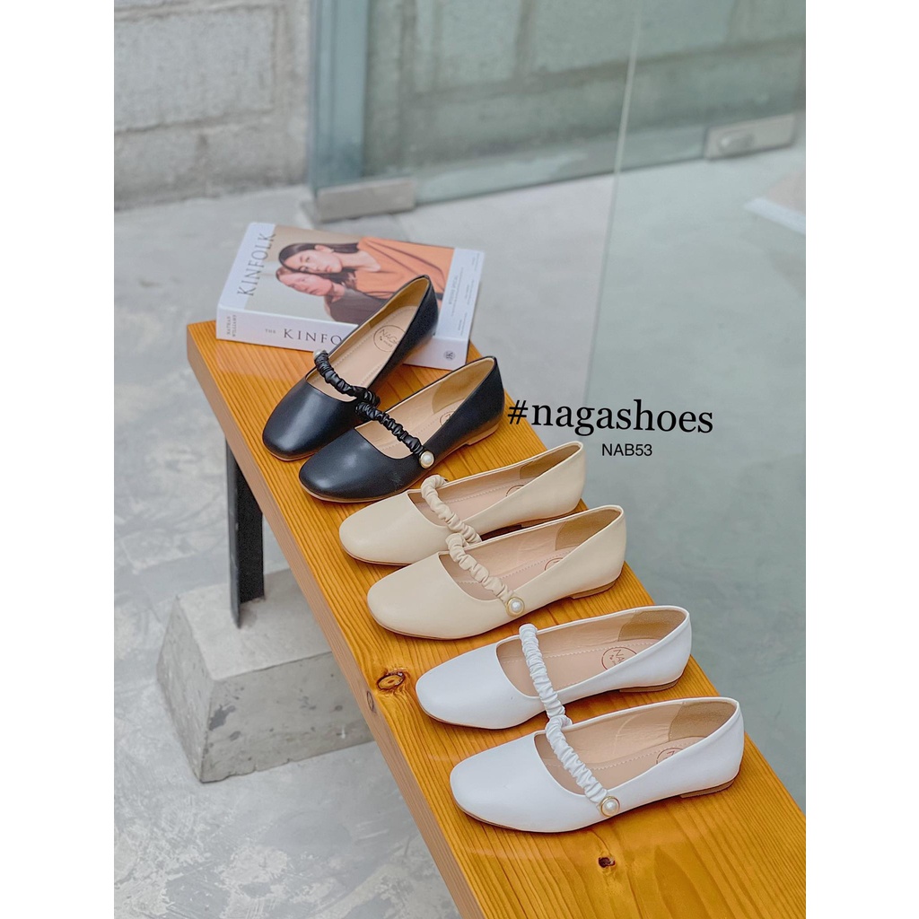 [Mã SKAMFSW175 giảm 10K đơn 50K] GIÀY BÚP BÊ NAGASHOES QUAI NHÚN ĐÍNH NGỌC NAB53