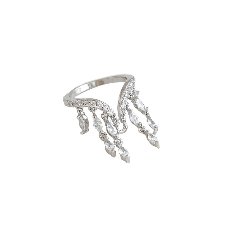 Nhẫn Hở Đính Đá Zircon Tua Rua Phong Cách Hàn Quốc Sang Trọng