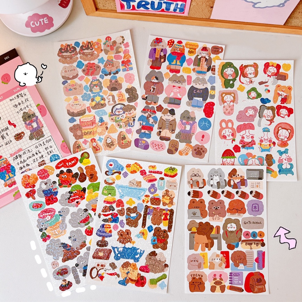 Miếng Dán Màu Laser Họa Tiết Động Vật Dễ Thương Trang Trí Nhật Ký Điện Thoại