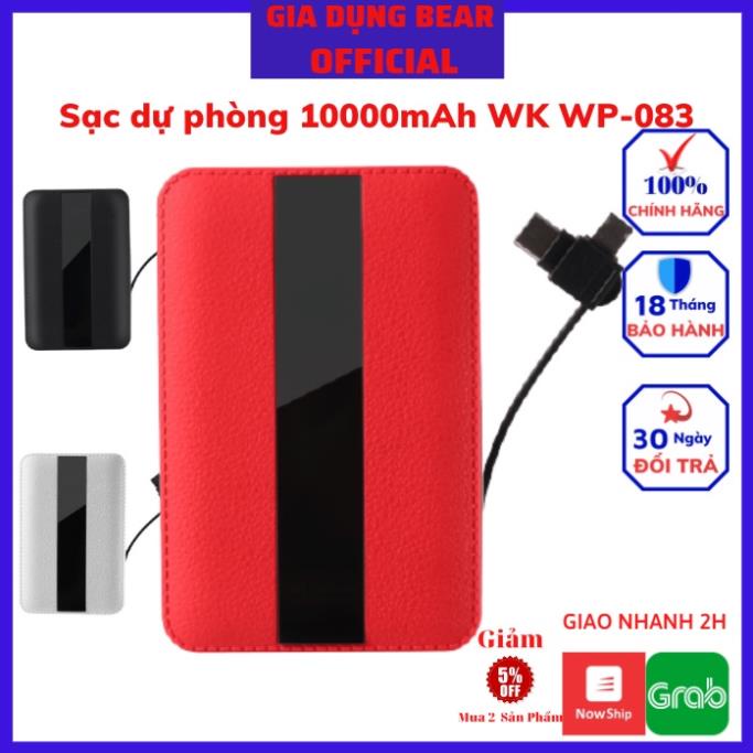 Sạc dự phòng tích hợp cáp sạc Remax WK WP-083 10000mAh - Hàng chính hãng