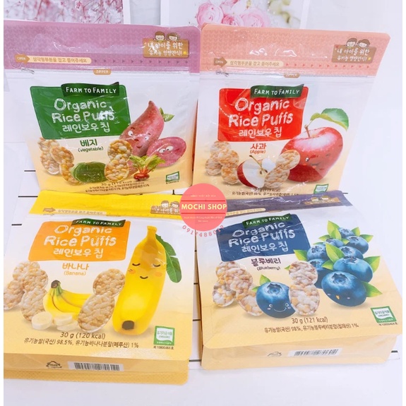 Farm to Family | Bánh gạo ăn dặm hữu cơ vị trái cây bổ sung canxi gói zip 30gram (6m+)