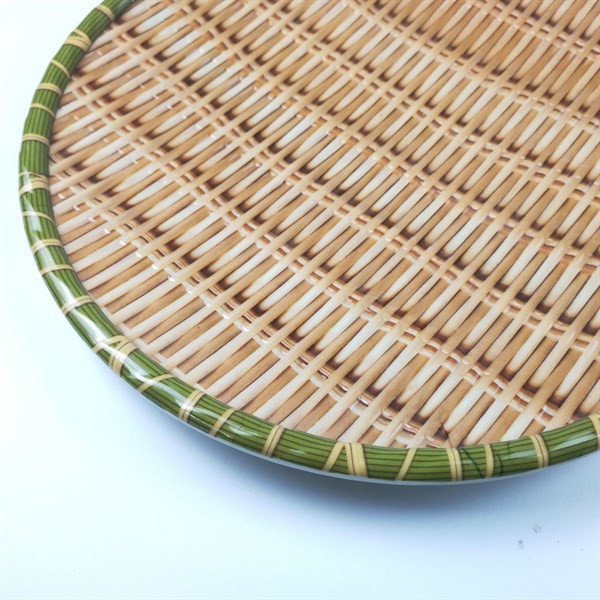 Đĩa nhựa giả mây tre đan [HÀNG DÀY]  phíp giả mây mẹt tre tròn cao cấp đủ size có chân đế để hoa quả bún mẹt