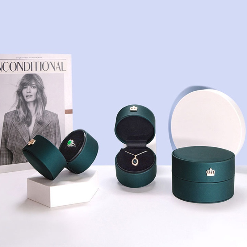 Flgo Hộp Đựng Trang Sức Bằng Da PU Hình Tròn / Vương Miện Tiện Dụng Mang Theo Du Lịch