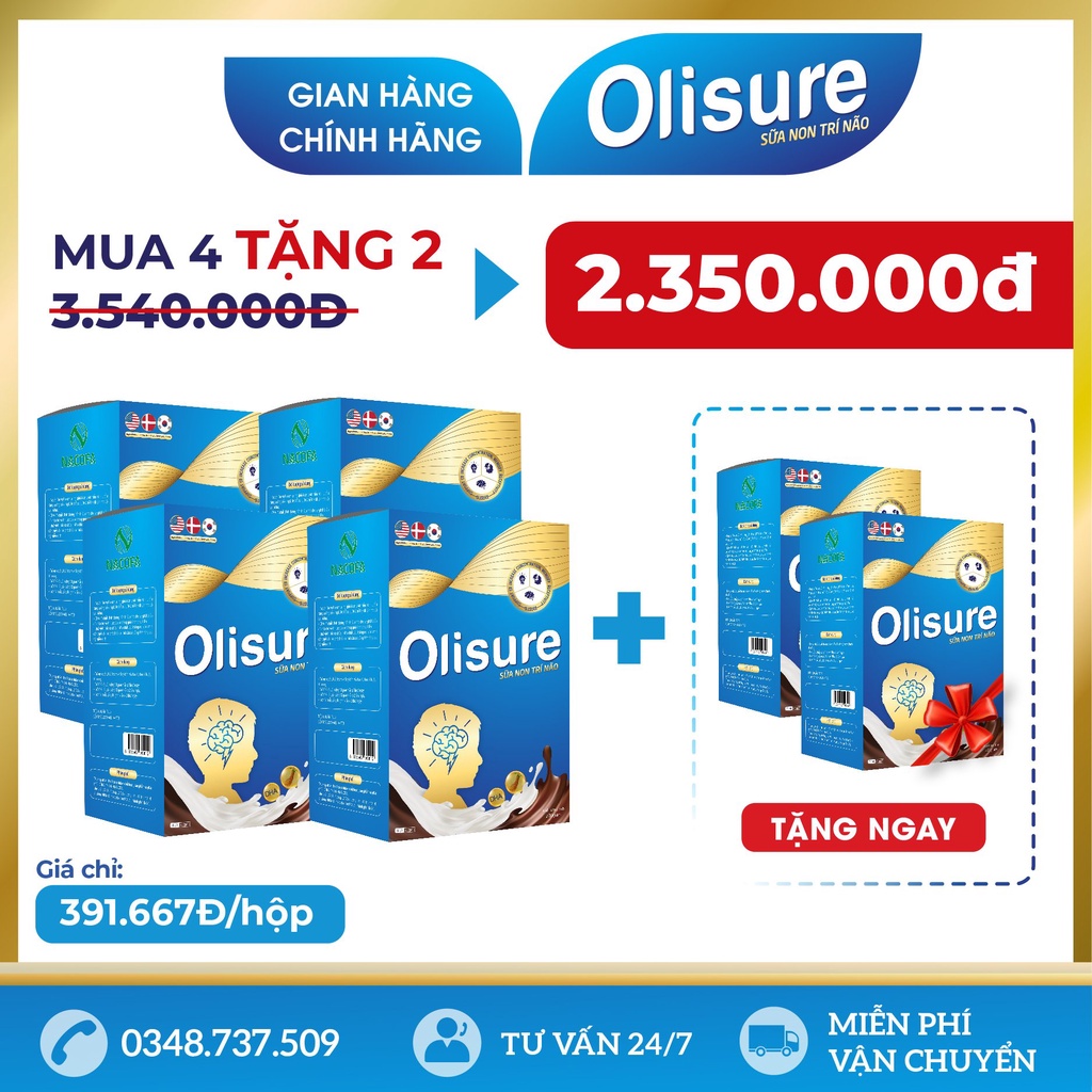 [ MUA 4 TẶNG 2 ] Combo 6 hộp Sữa non trí não Olisure chính hãng , cải thiện phát triển trí tuệ và chậm tiếp