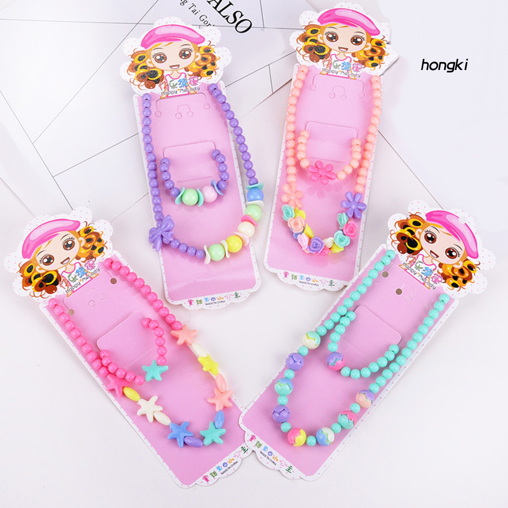 Bộ Vòng Tay / Vòng cổ Chuỗi Hạt Nhiều Màu Sắc Xinh Xắn Cho Bé Gái