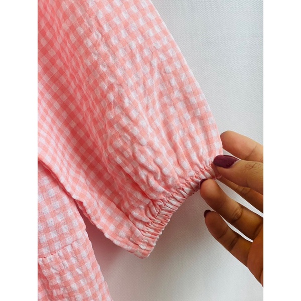 Váy Hồng Kẻ Caro Cổ Vuông Tiểu Thư Style Hàn Quốc NIAKI - TT35