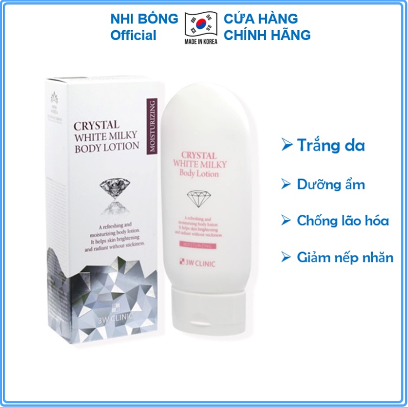 Kem dưỡng trắng da - Kem dưỡng da Body Crystal White Milk Lotion 3W Clinic 150ml [Chính Hãng Hàn Quốc]