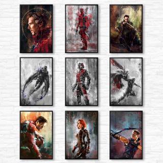 Tranh Treo Tường In Hình Siêu Anh Hùng Marvel Avenger Deadpool Người Nhện Người Sắt Trang Trí Nhà Cửa