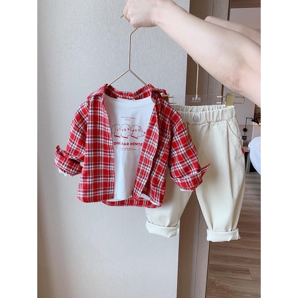 ÁO SƠ MI KẺ ĐỎ CỔ ĐỨC CHO BÉ