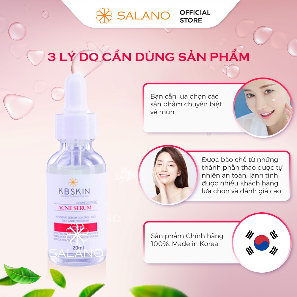 Combo Serum giảm mụn trắng da mờ thâm cho da dầu giảm mụn ẩn đầu đen se khít lỗ chân lông KBSKIN SALANO SRMSLN04 20ml