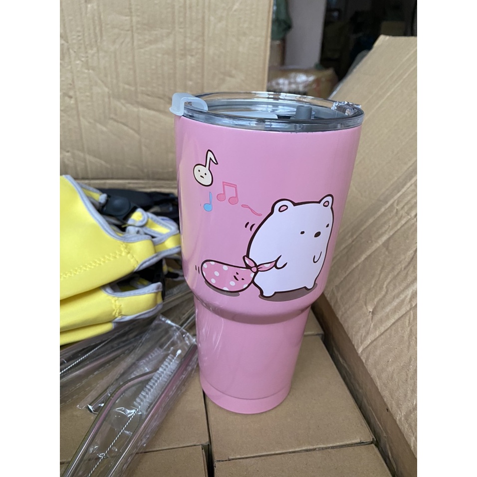 Ly Giữ Nhiệt 900ml  Mẫu Inox Kèm Túi Đựng Và Ống Hút