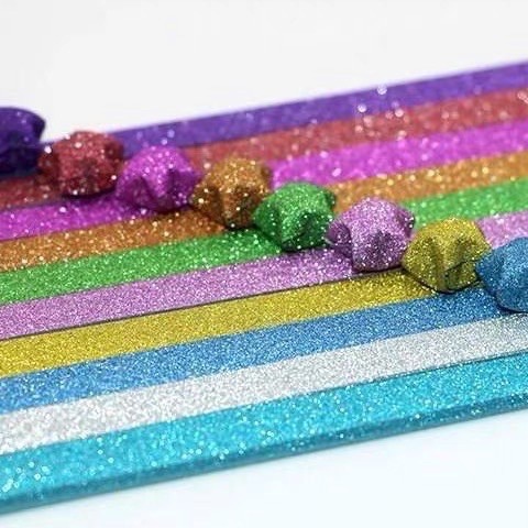 Giấy gấp sao phủ kim tuyến bạc, ngôi sao gấp điều ước, origami star paper